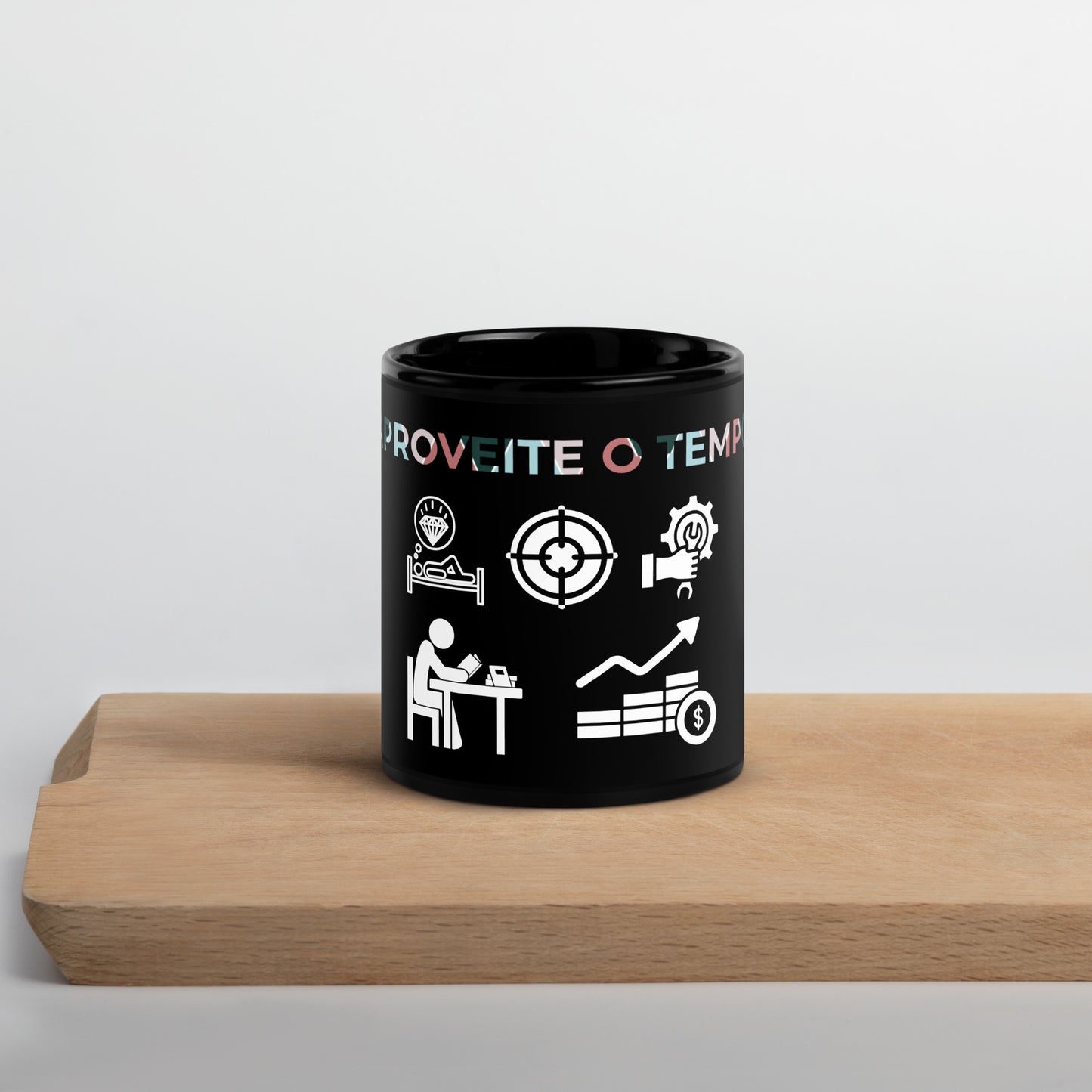 Caneca brilhante preta (Aproveite o Tempo)