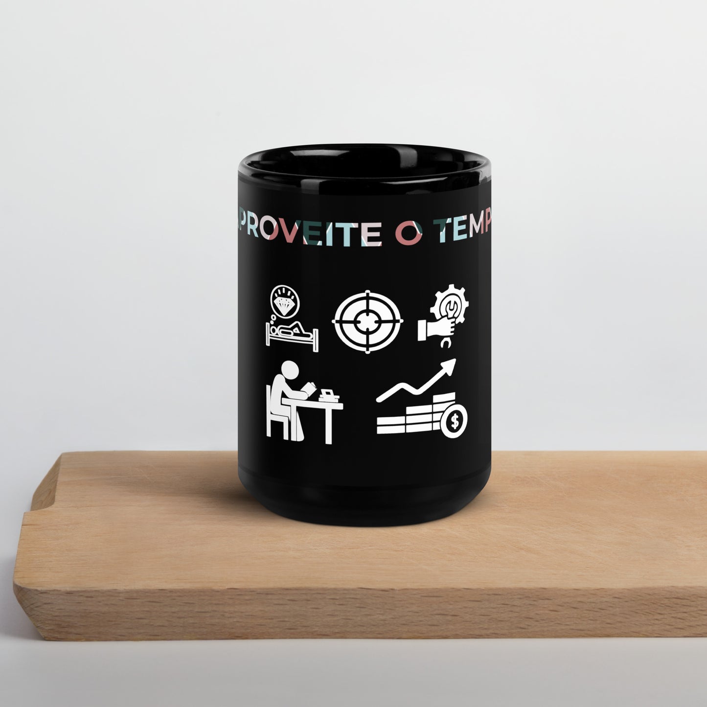 Caneca brilhante preta (Aproveite o Tempo)